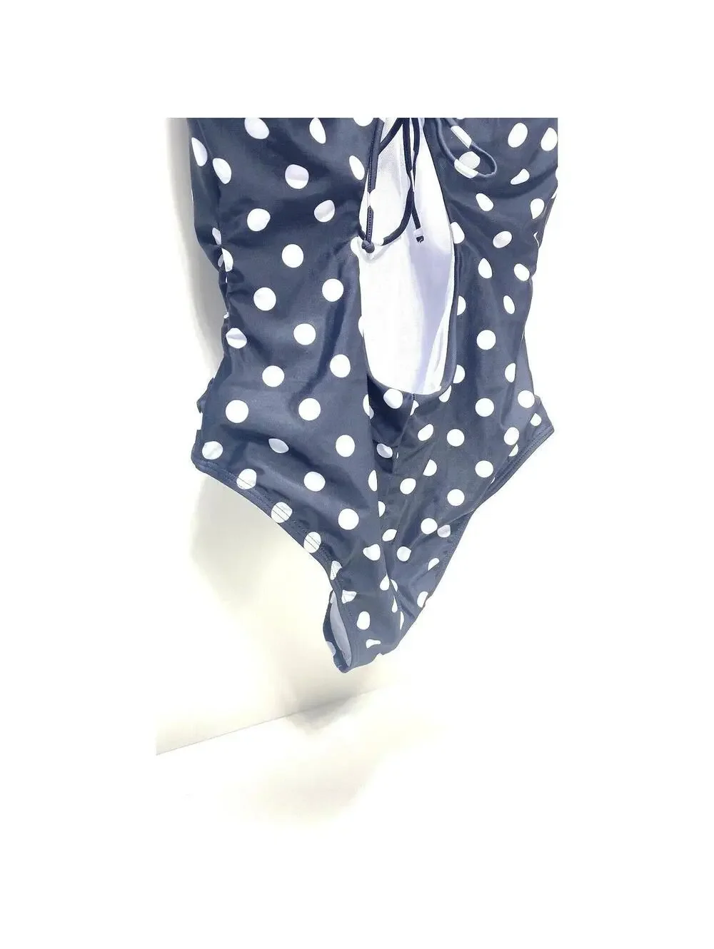 NEW Large Women’s Black White Polka Dot V-Neck One Piece Bathing Suit